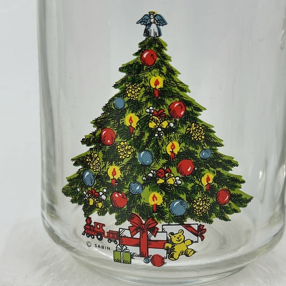 (4) Vtg 1984 Glass Christmas Tree 10oz Glass Crystal Coffee Tea Mugs Set w Box - Picture 3 of 7